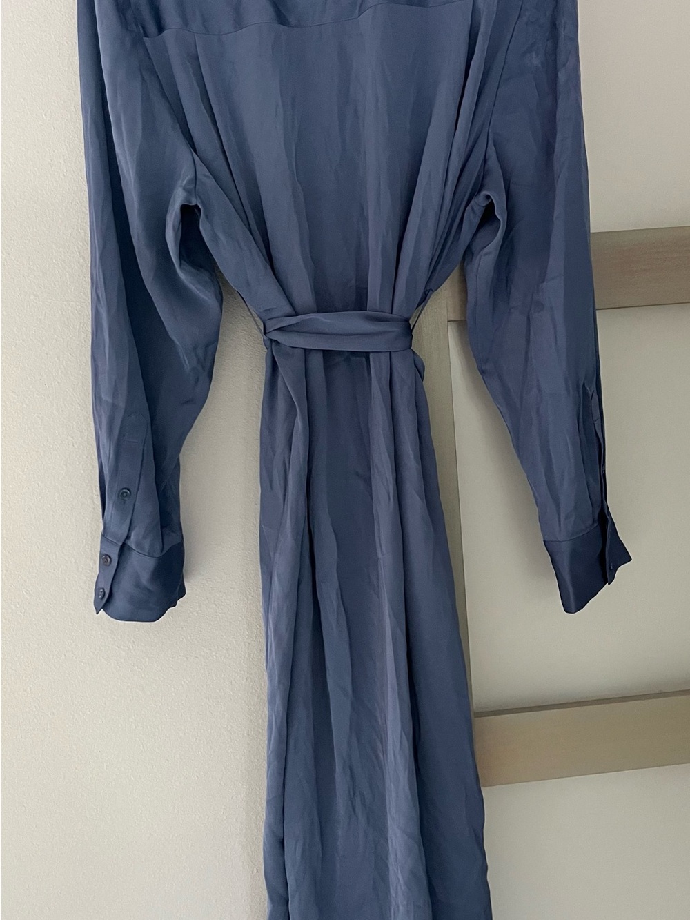 Quince Silk Maxi Shirt Dress Womens Size XL Moonstone Blue Belted Washable NWT! - Picture 11 of 12